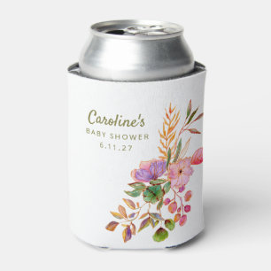 Boho Colourful Watercolor Floral Baby Shower Custo Can Cooler