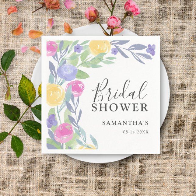 Boho Colourful Watercolor Floral Bridal Shower Napkin (Creator Uploaded)
