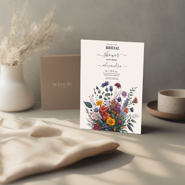 Boho Colourful Watercolor Wildflower Bridal Invitation (Creator Uploaded)