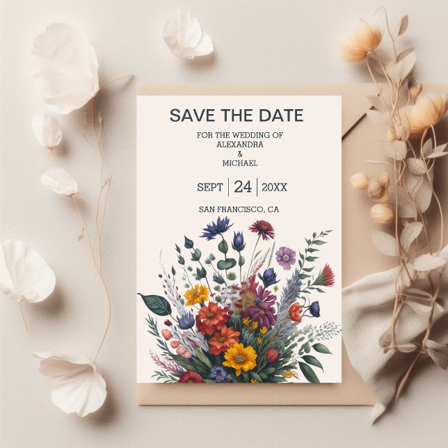Boho Colourful Watercolor Wildflower Wedding Save The Date (Creator Uploaded)