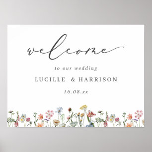 Boho Colourful Wild Flowers Wedding Welcome Poster