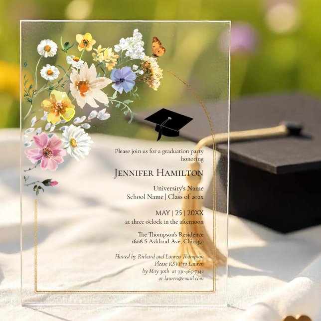 Boho Colourful Wildflower Graduation Party Photo  Acrylic Invitations (Creator Uploaded)