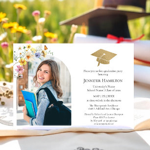 Boho Colourful Wildflower Graduation Party Photo  Invitation