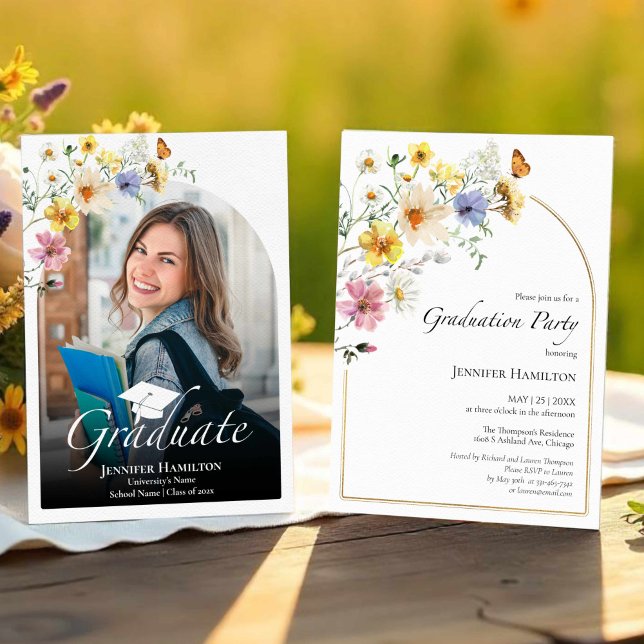 Boho Colourful Wildflower Graduation Party Photo  Invitation (Creator Uploaded)