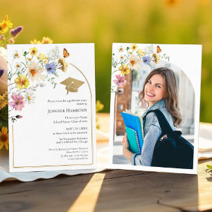 Boho Colourful Wildflower Graduation Party Photo  Invitation
