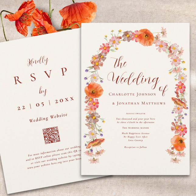 Boho Colourful Wildflower Wedding QR Code Invitation (Boho wildflower fall wedding qr code invitation )