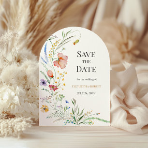 Boho Colourful Wildflowers Arch Save the Date Invitation