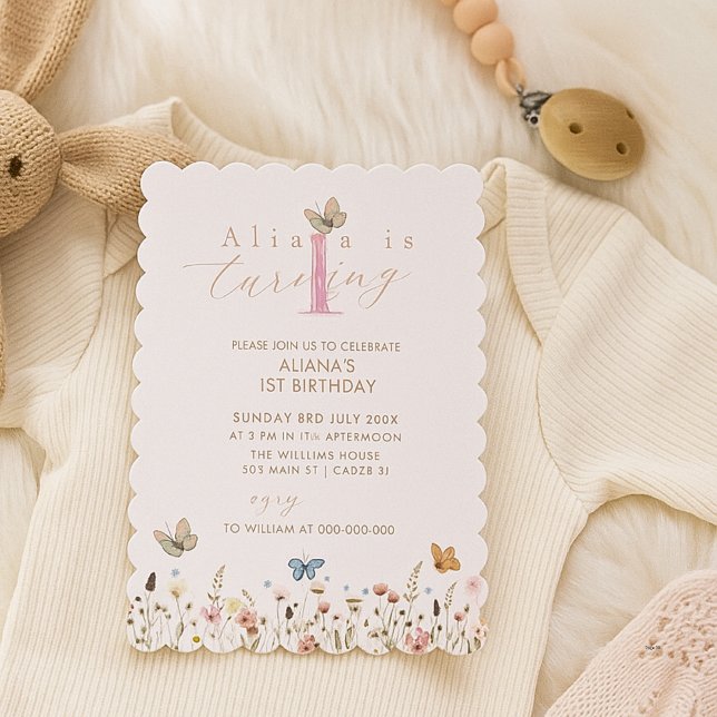 Boho Colourful Wildflowers Butterfly 1st Birthday  Invitation (Creator Uploaded)