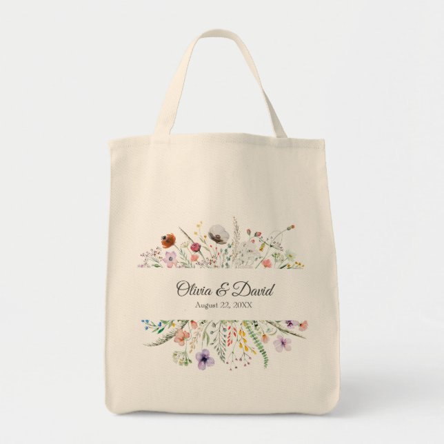 Boho Colourful Wildflowers Wedding Tote Bag (Front)