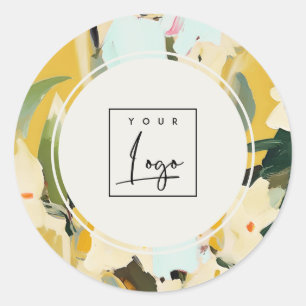Boho Colourful Yellow Ochre Painted Floral Logo Classic Round Sticker