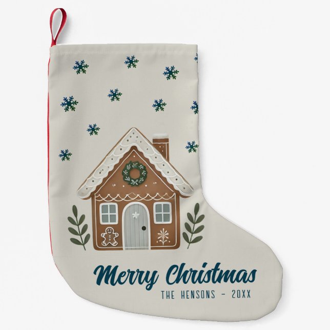 Boho Cookie House Snowflakes Family Small Christmas Stocking (Front)