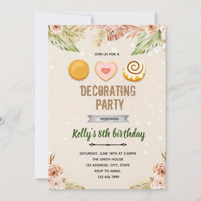 Boho cookies decorating theme invite (Front)