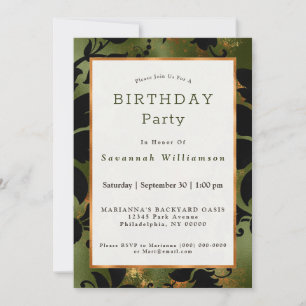 Boho Copper Black Green Floral Birthday Invitation
