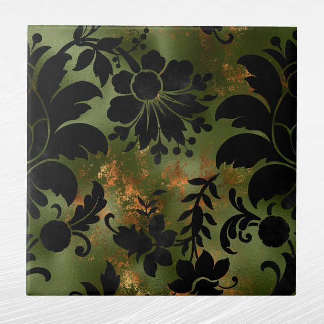 Boho Copper Black Green Floral Ceramic Tile (Creator Uploaded)