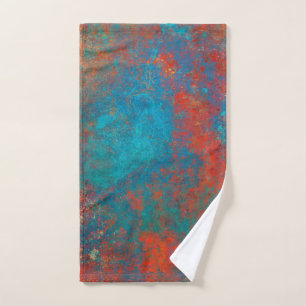 Boho Copper Blue Orange Red Grunge Hand Towel