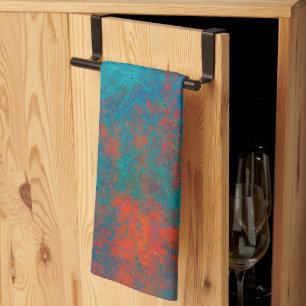 Boho Copper Blue Orange Red Grunge Tea Towel