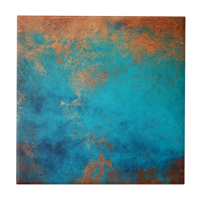 Boho Copper Blue Rustic Ceramic Tile (Front)