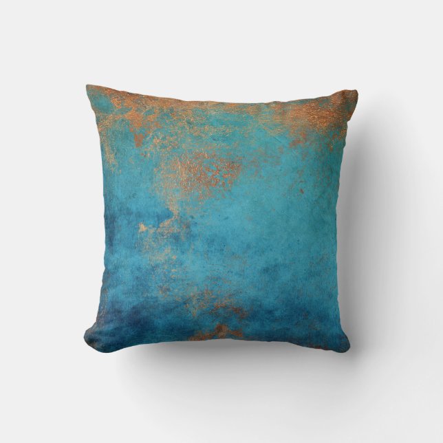 Boho Copper Blue Rustic Cushion (Front)
