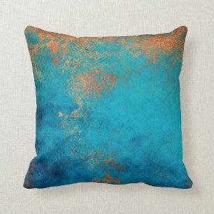 Boho Copper Blue Rustic Cushion