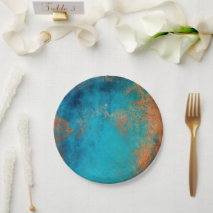 Boho Copper Blue Rustic Paper Plate