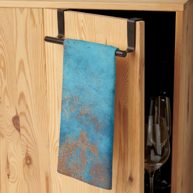 Boho Copper Blue Rustic Tea Towel (Thirds Fold)