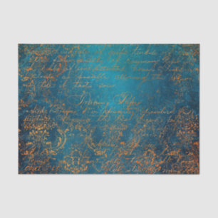 Boho Copper Blue Script Handwriting Grunge Tissue Paper