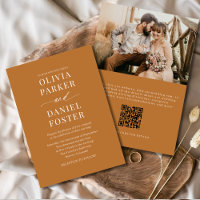 Boho Copper Bronze QR Code Elegant Photo Wedding