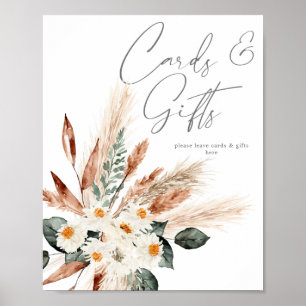 Boho Copper Pampas Beige Floral Cards & Gifts Sign