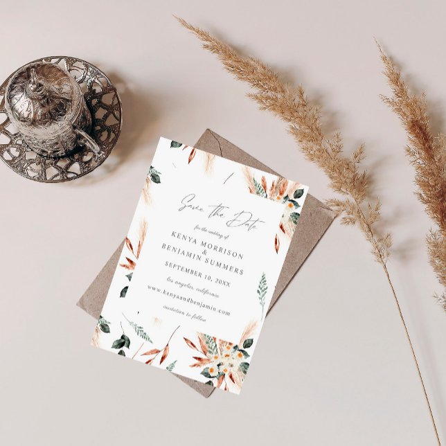 Boho Copper & Pampas & Floral Save the Date Invitation (Creator Uploaded)