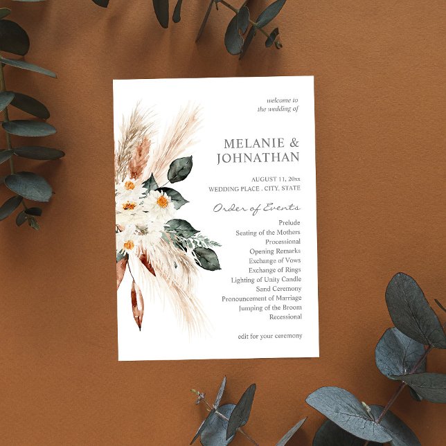 Boho Copper Pampas Floral Wedding Ceremony Program (Creator Uploaded)