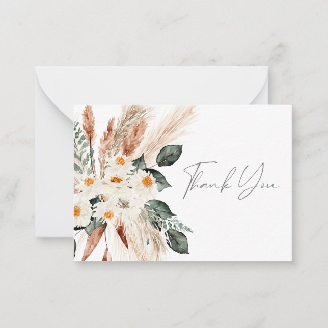 Boho Copper Pampas Grass Floral Thank You Note Car Card (Front)