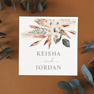 Boho Copper Pampas Grass Floral - White 2 Napkins