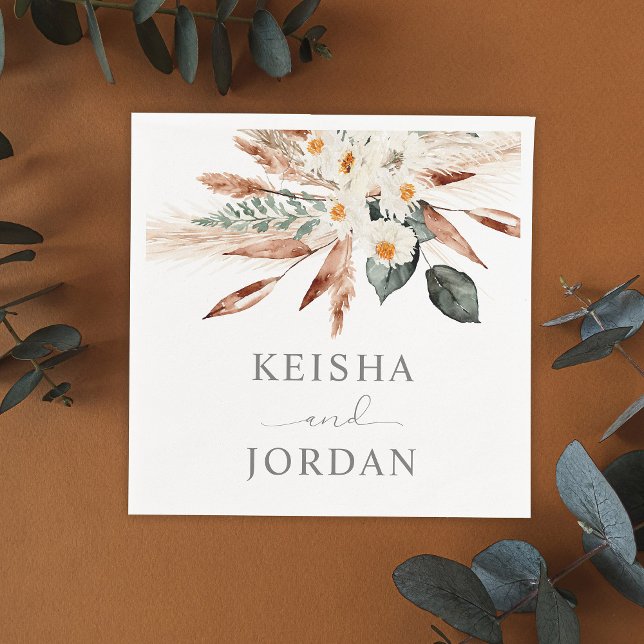 Boho Copper Pampas Grass Floral - White 2 Napkins (Creator Uploaded)