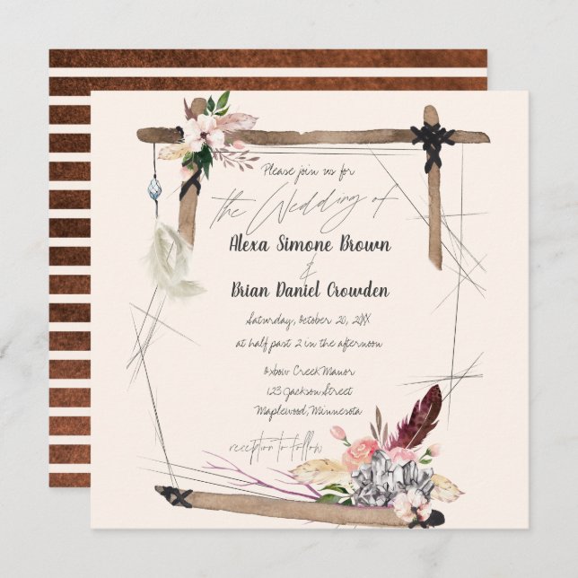 Boho Copper Stripe Invitation (Front/Back)