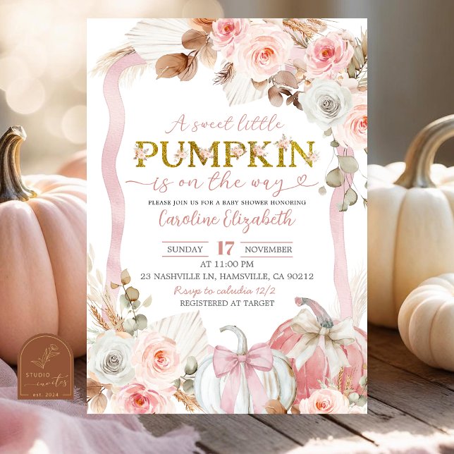 Boho Coquette Pink Pumpkin Baby Shower  Invitation (Creator Uploaded)