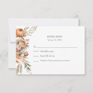 Boho Coral and Peach Dry Flower Wedding RSVP Card