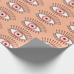 Boho Coral Pink Evil Eye Patterned  Wrapping Paper