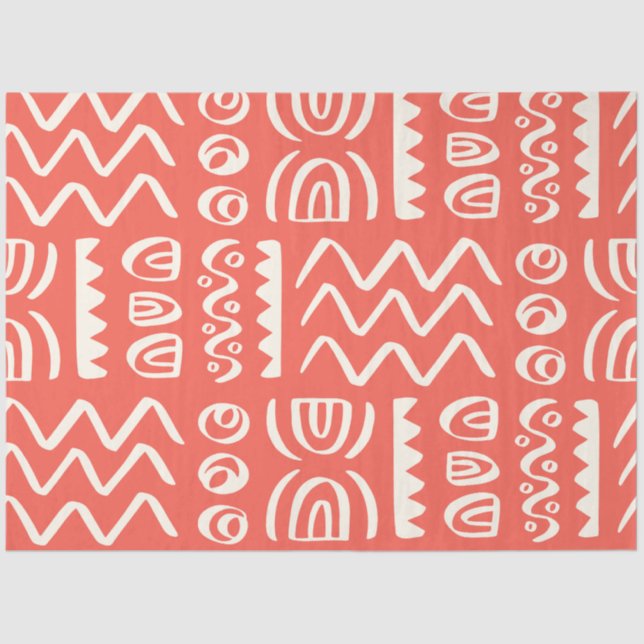 Boho Coral White Patterned Decoupage  Tissue Paper (Front)