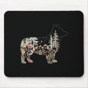 Boho corgi plants forest nature wildflower hiking mouse pad