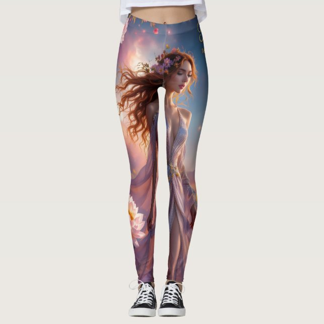  Boho Cosmic Bloom Pink Leggings Women No2Ethereal (Front)
