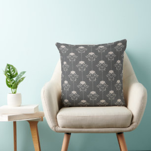 Boho Cottage Linen Floral Stripe - Cream and Slate Cushion
