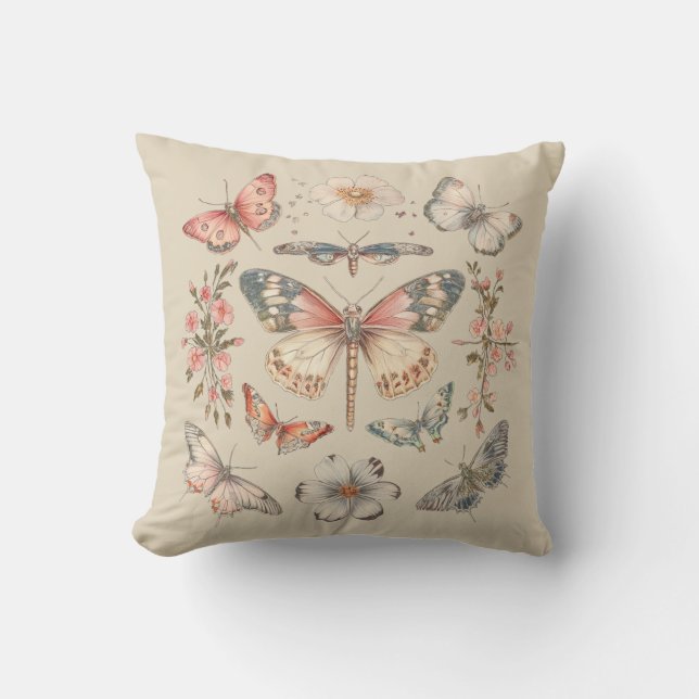 Boho Cottagecore Monarch Butterfly Cushion (Front)