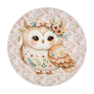 Boho Cottagecore Owl Floral Farmcore Charm Cutting Board