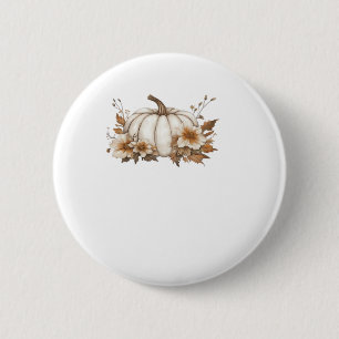 Boho Cottagecore White Pumpkin with Autumn Florals 6 Cm Round Badge