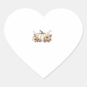 Boho Cottagecore White Pumpkin with Autumn Florals Heart Sticker