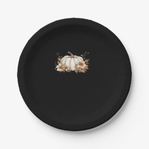 Boho Cottagecore White Pumpkin with Autumn Florals Paper Plate