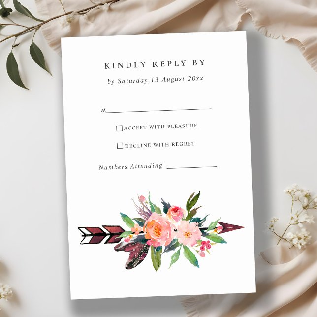 BOHO COUNTRY BLUSH ARROW FLORAL WEDDING RSVP (Creator Uploaded)