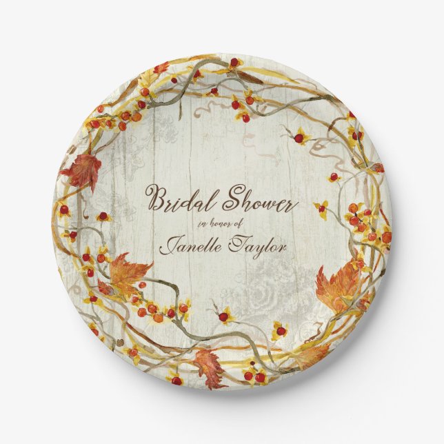 Boho Country Rustic Fall Autumn Bridal Shower Paper Plate (Front)