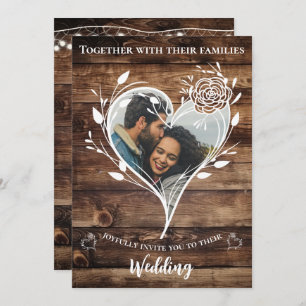 Boho Country Rustic Wood Photo WeddIng Invitation