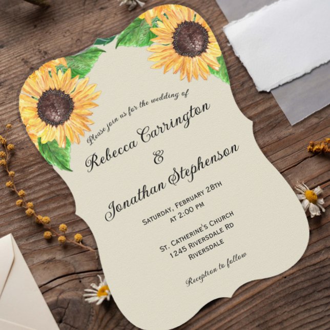 Boho Country Sunflowers Curved Wedding Invitation (Creator Uploaded)